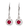 Sterling Silver Diamond and Created Ruby Halo Leverback Earrings