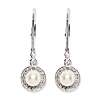 Sterling Silver Diamond and Cultured Pearl Halo Leverback Earrings