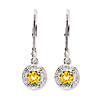 Sterling Silver 0.5 ct Citrine Halo Leverback Earrings with Diamonds