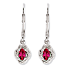 Sterling Silver Fancy Created Ruby Leverback Earrings with Diamonds
