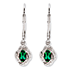Sterling Silver Diamond and Created Emerald Earrings