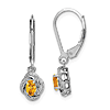 Sterling Silver 0.4 ct tw Oval Citrine Leverback Earrings with Diamonds