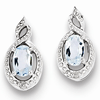 Silver .44 ct tw Oval Aquamarine Earrings with Diamond Accents