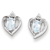 Sterling Silver .44 ct tw Oval Aquamarine Heart Earrings with Diamonds