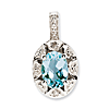 Sterling Silver 0.7 ct Oval Aquamarine Pendant with Diamond Accents