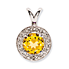 Sterling Silver 0.75 ct Citrine Halo Pendant with Diamonds