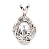 Sterling Silver 1 ct Oval White Topaz Pendant with Diamonds