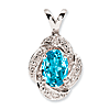 Sterling Silver 1 ct Blue Topaz Pendant with Diamonds Swirl Design