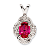 Sterling Silver Diamond and Created Ruby Pendant