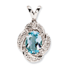 Sterling Silver 0.7 ct Oval Aquamarine Pendant with Diamonds