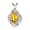 Sterling Silver 0.8 ct Oval Citrine Pendant with Diamonds