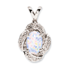 Sterling Silver Created Opal Pendant with Diamonds Swirl Design