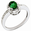 Sterling Silver .85 ct Oval Created Emerald Ring with Diamond Accents
