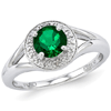 Sterling Silver .80 ct Created Round Emerald Ring with Diamond Accents