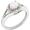Sterling Silver Created Round Opal Ring with Diamond Accents