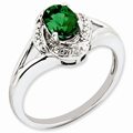 Sterling Silver Created Emerald Ring with Diamonds
