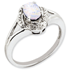 Sterling Silver Diamond Accents Oval Created Opal Ring