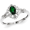 Sterling Silver Ornate Created Emerald Ring with Diamond Accents