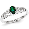 Sterling Silver Created Emerald Ring with Hearts and Diamond Accents