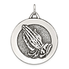 Sterling Silver Praying Hands Serenity Prayer Pendant 1in