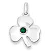 Sterling Silver Clover Charm with Green Glass Accent