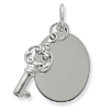 Key and Oval Tag Charm 7/8in Sterling Silver