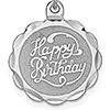 Sterling Silver Happy Birthday Charm with Scalloped Edges