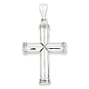 Sterling Silver Jumbo Wide Cross Pendant with Grooved Tips 1 3/8in