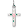 Sterling Silver 5/8in Enameled Cross with Flower