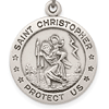 Sterling Silver Round St. Christopher Medal with Antiquing