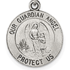 Sterling Silver 1/2in Round Guardian Angel Medal