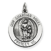 Sterling Silver 11/16in Round Guardian Angel Medal