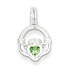 7/16in Claddagh with Green CZ Charm - Sterling Silver