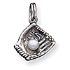 Baseball Glove Synthetic Pearl Charm - Sterling Silver