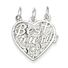 Sterling Silver Best Friends 3-piece break apart Heart Charm