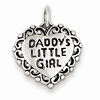 Daddy's Little Girl Heart Charm 5/8in Antiqued Sterling Silver