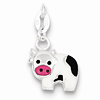 Sterling Silver Black and Pink Enameled Cow Charm