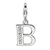 Sterling Silver CZ Letter B Charm with Lobster Clasp