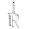Sterling Silver CZ Letter R Charm with Lobster Clasp