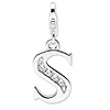 Sterling Silver CZ Letter S with Lobster Clasp Charm