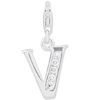 Sterling Silver CZ Letter V Charm with Lobster Clasp