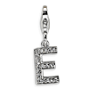 Sterling Silver CZ Block Letter E Charm with Lobster Clasp