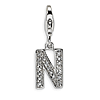 Sterling Silver CZ Letter N with Lobster Clasp Charm