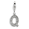 Sterling Silver CZ Letter Q with Lobster Clasp Charm