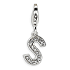 Sterling Silver CZ Block Letter S with Lobster Clasp Charm