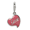 Sterling Silver 3-D Pink Enameled Heart Charm with Lobster Clasp
