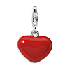 Sterling Silver 3-D Red Enameled Heart Charm with Lobster Clasp