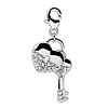 Sterling Silver CZ Key to Her Heart Charm with Lobster Clasp