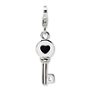 Sterling Silver 3-D Enameled Heart Key Charm with Lobster Clasp