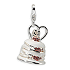 Sterling Silver 3-D Enameled Wedding Cake Charm with Lobster Clasp